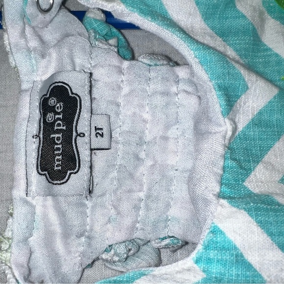 Mud Pie Teal and White Chevron giraffe applique Dress Sz 2T - Picture 3 of 3